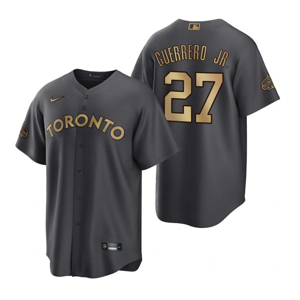 Men's Toronto Blue Jays #27 Vladimir Guerrero Jr. Charcoal 2022 All-Star Cool Base Stitched Baseball Jersey